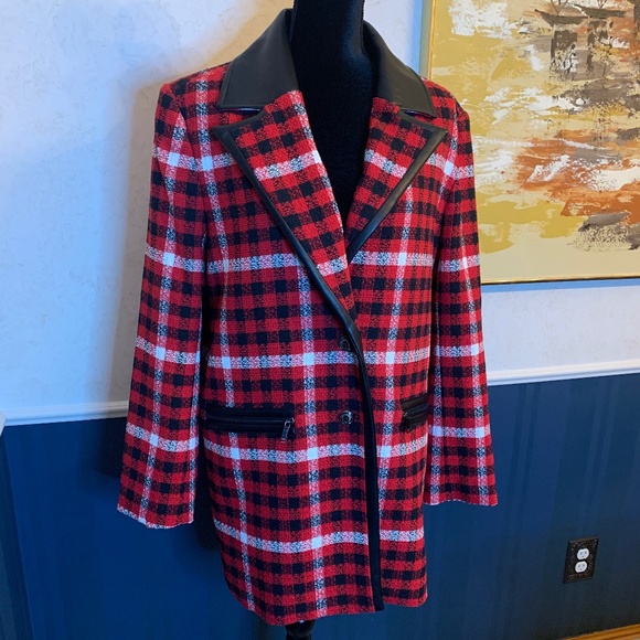 Karl Lagerfeld Jackets & Blazers - Karl Lagerfeld Red, Black, and White Checkered Coat, Size 16